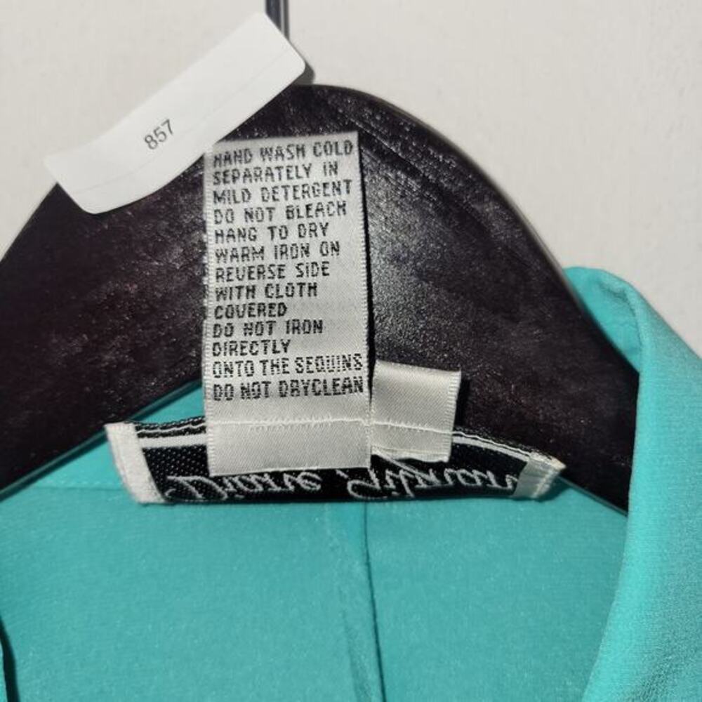 Diane Gilman Womens Blouse‎ Top 1X Silk Sequin Art to Wear Blue Yellow Green - Picture 6 of 9